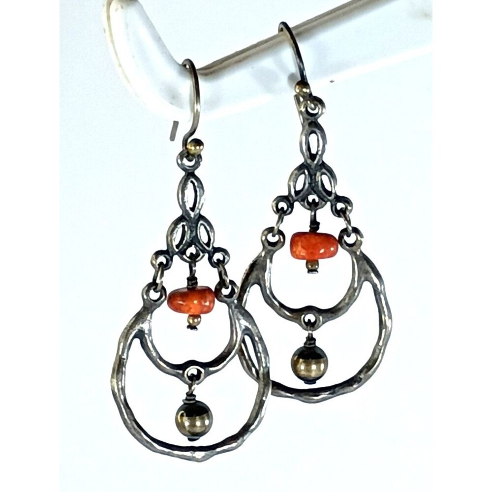 Retired Silpada W1560 Sterling Silver Sponge Coral Chandelier Earrings Boho 925